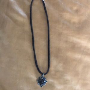 Brown suede necklace with vintage rose.